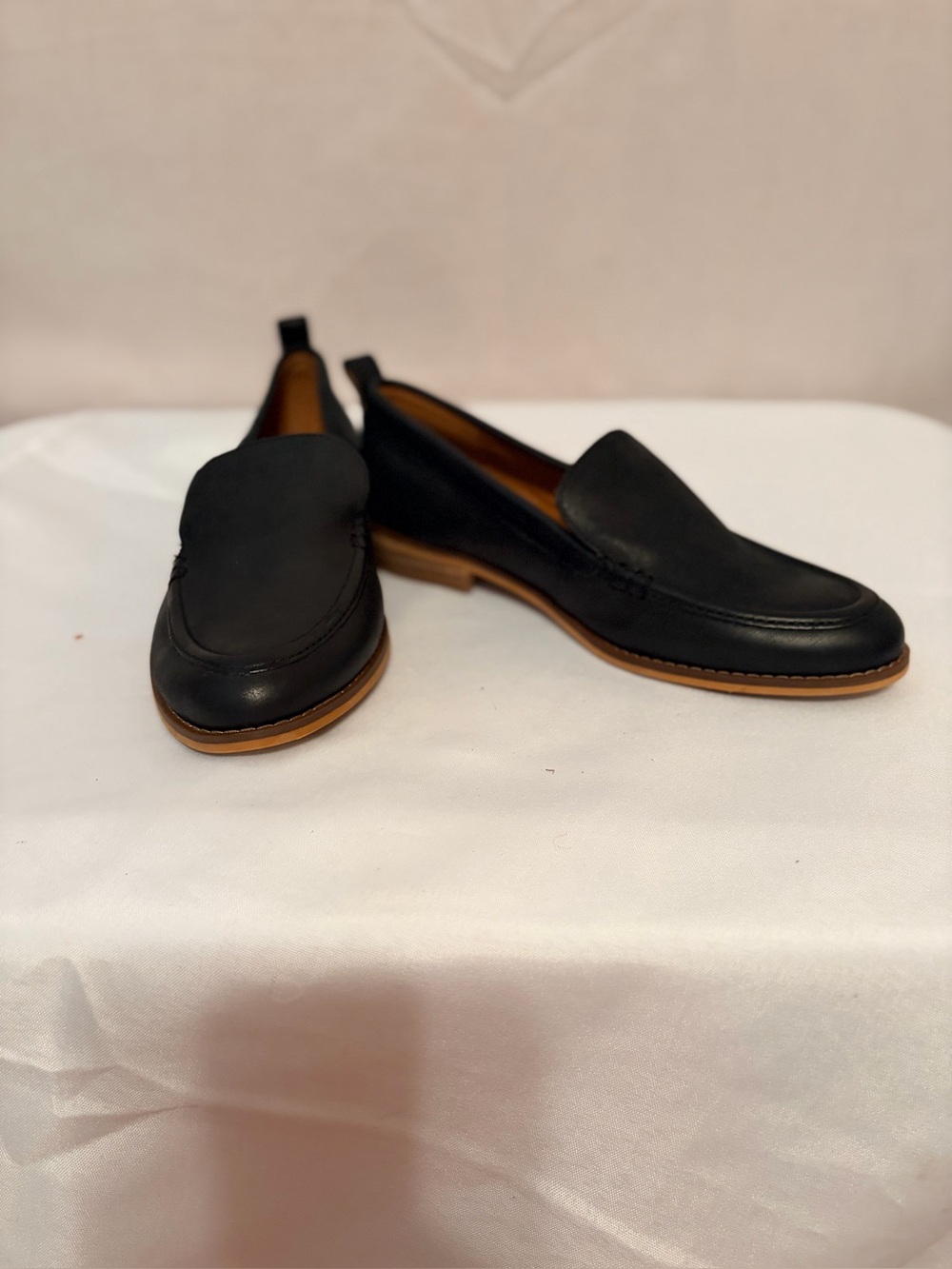 Lucky Brand Classic Loafers featuring a sleek leather upper & stacked heel.